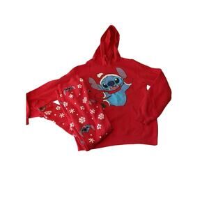 Juniors Womens Disney Stitch Christmas Red Hoodie Joggers XS 1 Small 3/5